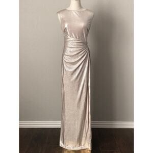 Lauren Ralph Lauren Metallic Gown Women's Size 2 Sleeveless Knit Champaign NEW